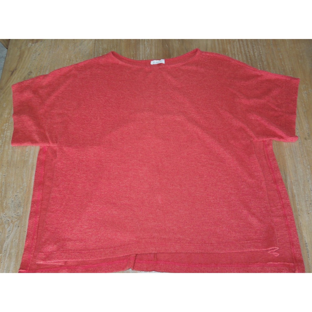 Bucketlist Women Small Coral Orange Knit Top‎ Short Sleeve High Low Hem T1356